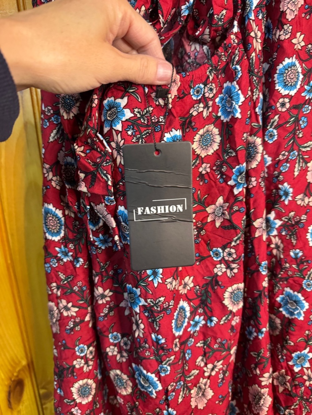 Kohl's Red Floral Halter Maxi Dress with Blue & Cream Border - Picture 9 of 11